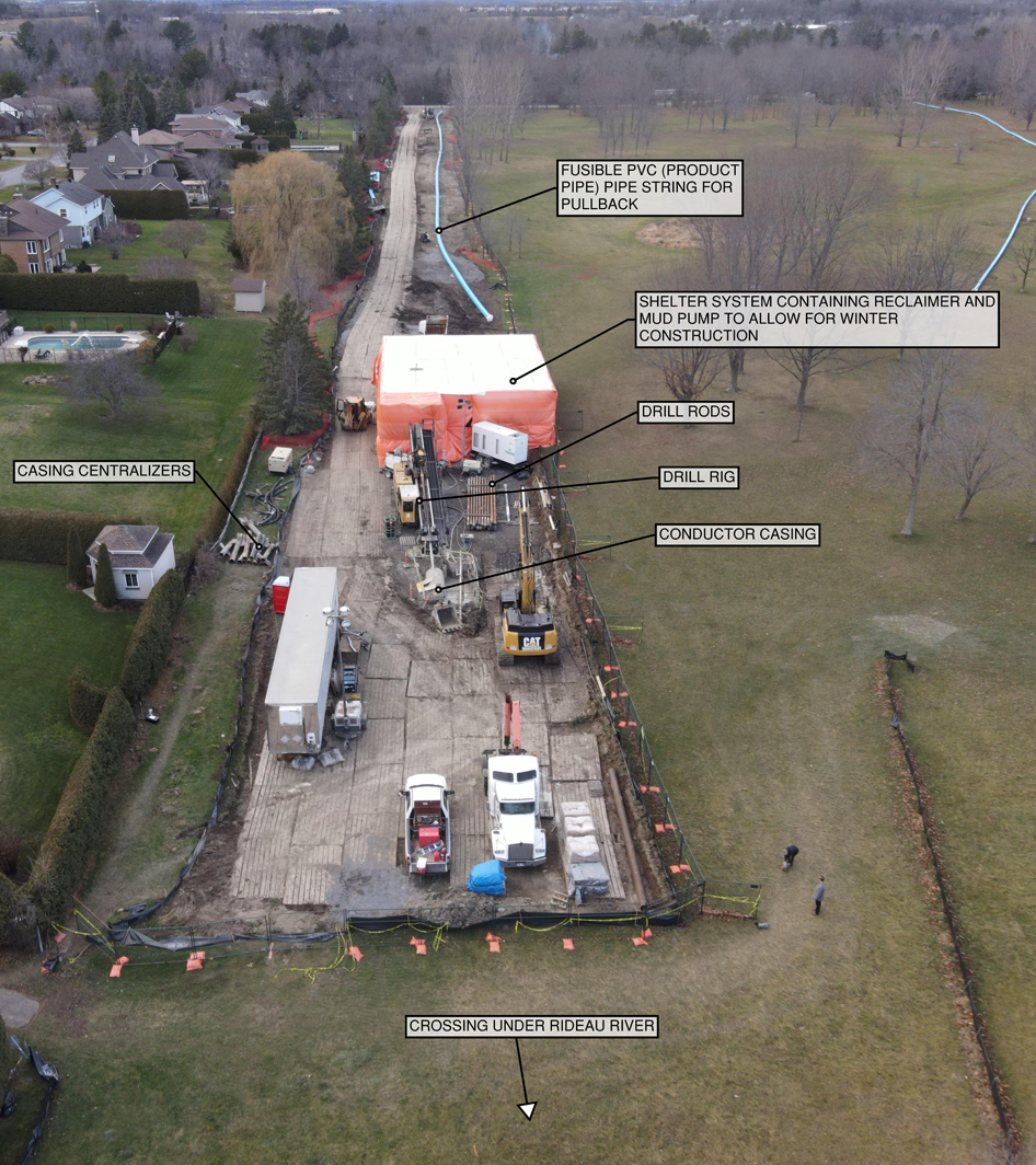 Aerial photo of watermain construction site