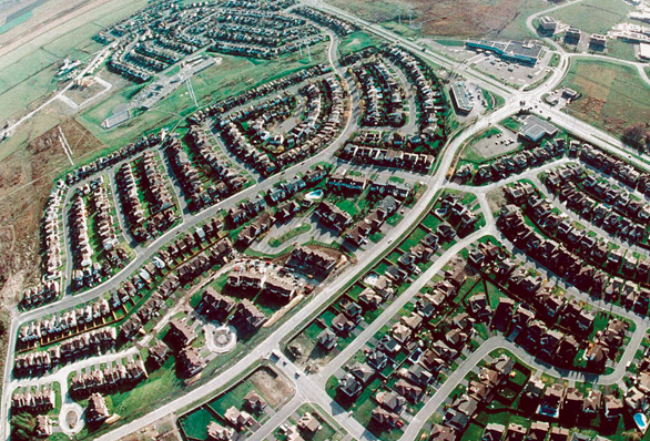 Aerial view of suburban neighbourhood