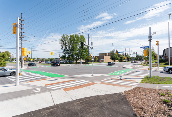 Intersection with bike lanes