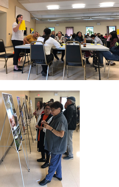 Photos of community members discussing project plans