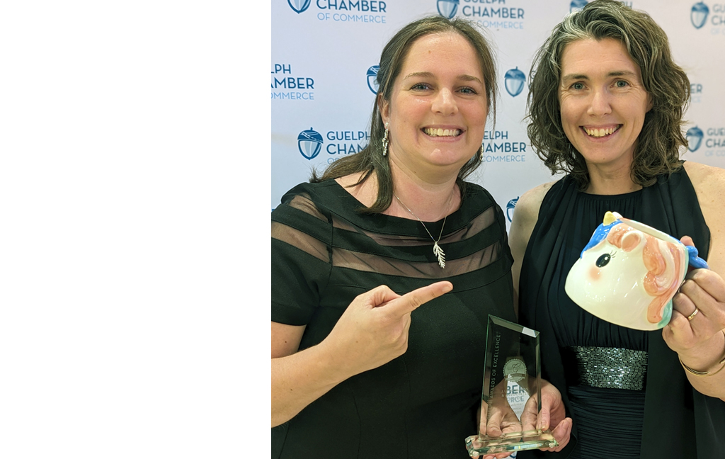 Theresa Ayre and Jane Wilson holding Guelph Award