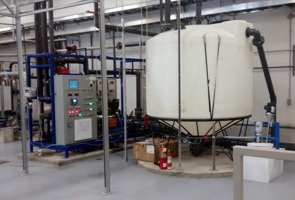 Water storage and plant equipment inside Serpent River First Nation Water Treatment System