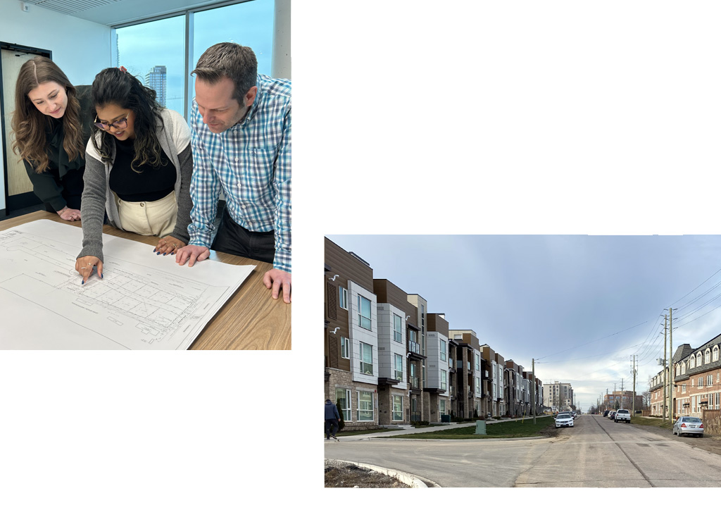 Planning team discussing plans, new subdivision